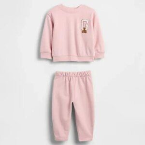 NWT New Baby Gap Girls Pink 2 Pc Sweat Suit Sweatshirt Sweat Pants 0-3 Months